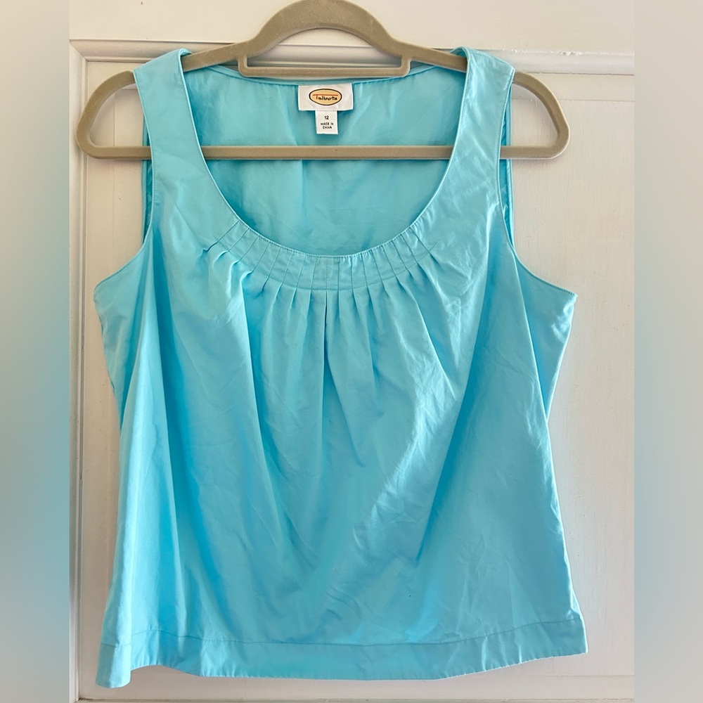 Talbots Aqua Scoop Neck Sleeveless Shell with Front Pleats.
